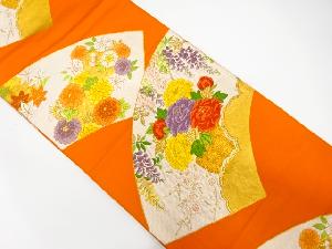 アンティーク　地紙に花籠・牡丹・藤模様織り出し袋帯（着用可）